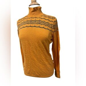 August Silk Women’s Orange Turtleneck Sweater with Mesh Stripes-size Large